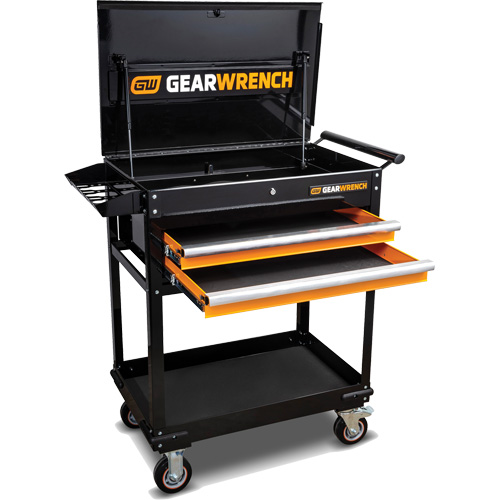 Utility Cart, 2 Drawers, 32-1/2" W x 42" H, Black/Orange OSI Industrial Sales