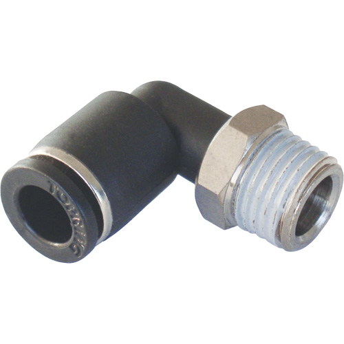 MAXFIT Push-to-Connect to Male NPT Elbow Adapter, 3/8" x 1/2" Dia., PBT Polymer OSI Industrial Sales