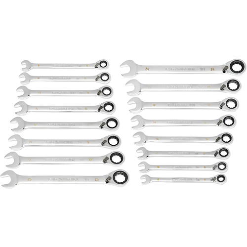 Jeu de cl&eacute;s r&eacute;versibles &agrave; 12 pans et 90 dents, Cl&eacute; polygonale, 16 morceaux, M&eacute;trique OSI Industrial Sales
