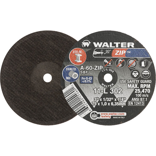 Meule &agrave; tronçonner Zip, 3" x 1/32", Arbre de 1/4", Type 1, Oxyde d'aluminium, 25470 Tr/min OSI Industrial Sales