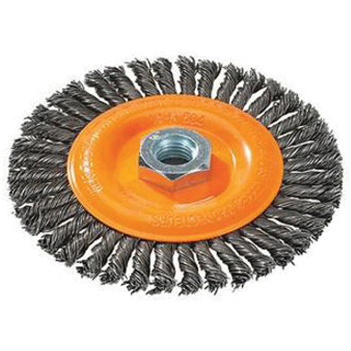 Stringer Bead Knotted Wire Brush, 4" Dia., 0.02" Fill, 5/8"-11 Arbor, Steel OSI Industrial Sales