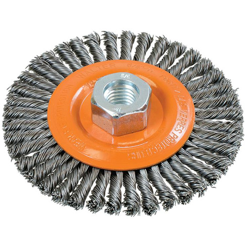 Brosse &agrave; fils nou&eacute;s pour cordons de soudure, Dia. 4-1/2", Fils 0,02", Arbre 5/8"-11, Acier OSI Industrial Sales