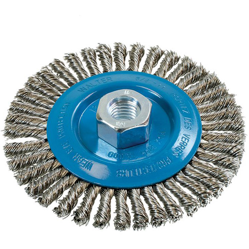 Knot-Twisted Stringer Bead Wire Wheel, 5" Dia., 0.02" Fill, 5/8"-11 Arbor, Aluminum/Stainless Steel OSI Industrial Sales