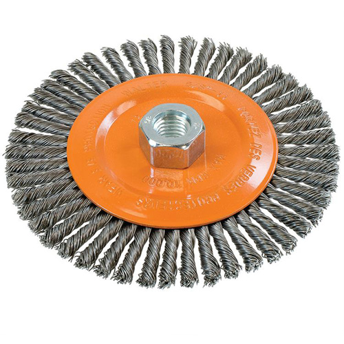 Stringer Bead Knotted Wire Brush, 6" Dia., 0.02" Fill, 5/8"-11 Arbor, Steel OSI Industrial Sales