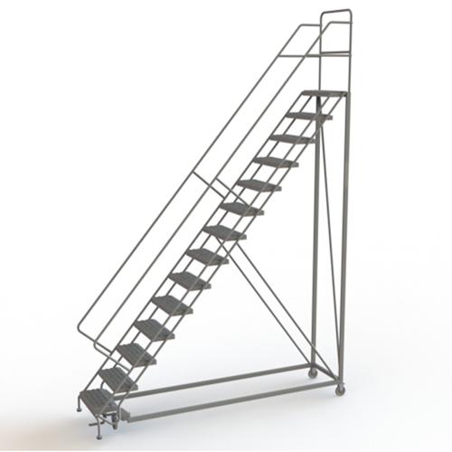 Safety Slope Rolling Ladder, 14 Steps, Serrated, 50° Incline, 140" High OSI Industrial Sales