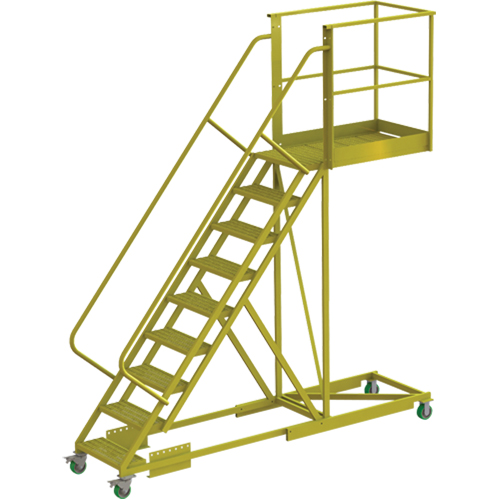 Cantilever Rolling Ladder, Supported, 9 Steps, 40" Platform Depth, 90" Platform Height OSI Industrial Sales