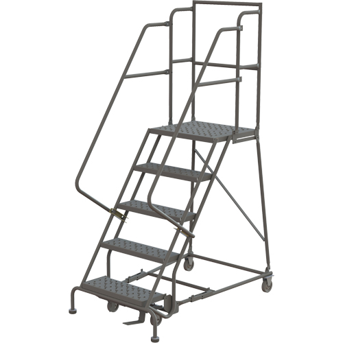 Deep Top Step Rolling Ladder, 5 Steps, 24" Step Width, 50" Platform Height, Steel OSI Industrial Sales