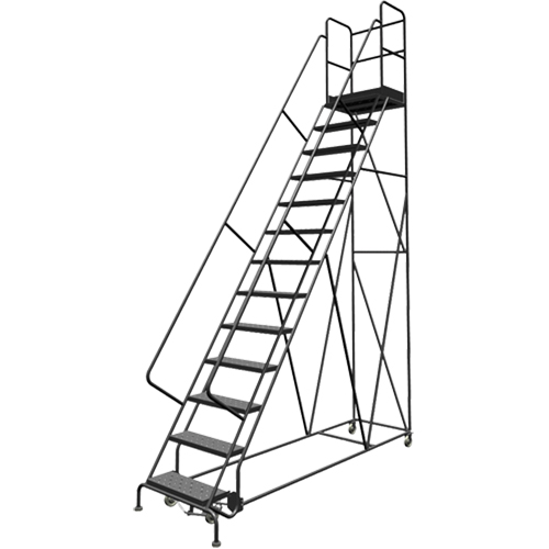 Escabeaux roulants &agrave; dessus profond, 13 marches, Largeur de la marche 24", Hauteur de la plateforme 130", Acier OSI Industrial Sales