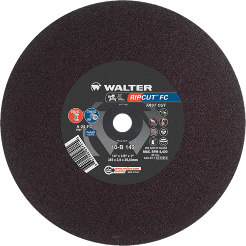 Meule &agrave; tronçonner Ripcut II pour la coupe de l'acier inoxydable et l'acier sur scies fixes, 14" x 1/8", Arbre de 1", Type 1, Oxyde d'aluminium, 4400 Tr/min OSI Industrial Sales