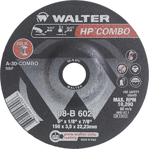 HP Combo Depressed Center Combination Wheel, 6" x 1/8", 7/8" Arbor, Type 27 OSI Industrial Sales