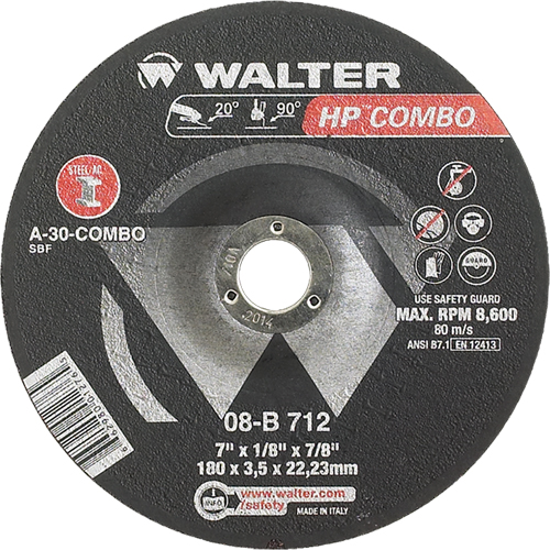 HP Combo Depressed Center Combination Wheel, 7" x 1/8", 7/8" Arbor, Type 27 OSI Industrial Sales