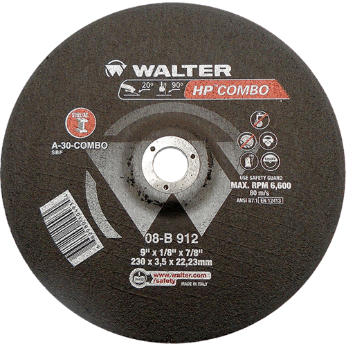 HP Combo Depressed Center Combination Wheel, 9" x 1/8", 7/8" Arbor, Type 27 OSI Industrial Sales