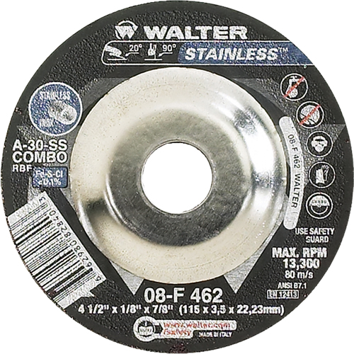 Depressed Centre Grinding Wheels - Stainless Type 27, 4-1/2" x 1/8", 7/8" Arbor, Type 27 OSI Industrial Sales