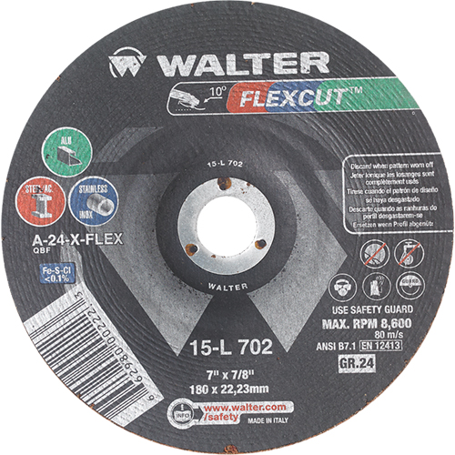 Flexcut Depressed Centre Grinding Wheels, 7", 24 Grit, Aluminum Oxide, 7/8", 8600 RPM, Type 29 OSI Industrial Sales