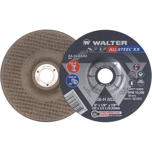 Depressed Centre Grinding Wheels - Allsteel XX, 6" x 1/8", 7/8" Arbor, Type 27, Zirconia Alumina, 10200 RPM OSI Industrial Sales