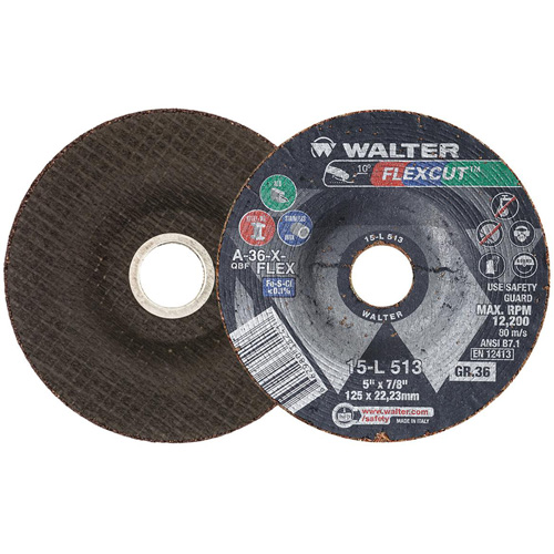 FLEXCUT Grinding Wheel, 5", 36 Grit, Aluminum Oxide, 7/8", 12200 RPM, Type 29 OSI Industrial Sales