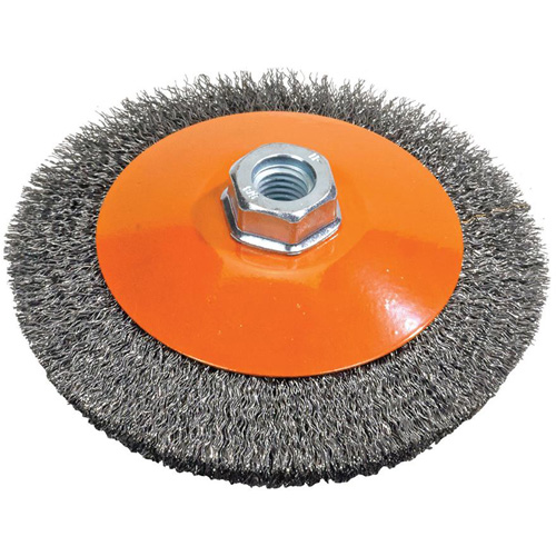 Saucer Crimped Wire Wheel, 5" Dia., 0.012" Fill, 5/8"-11 Arbor OSI Industrial Sales