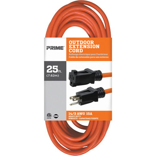 Vinyl Extension Cord, Outdoor, SJTW, 14/3 AWG, 15 A, 25' OSI Industrial Sales