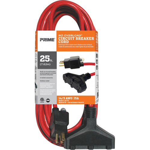 Vinyl Extension Cord, Outdoor, SJTW, 14/3 AWG, 15 A, 3 Outlet(s), 25' OSI Industrial Sales