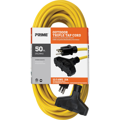 Vinyl Extension Cord, Outdoor, SJTW, 12/3 AWG, 15 A, 3 Outlet(s), 50' OSI Industrial Sales