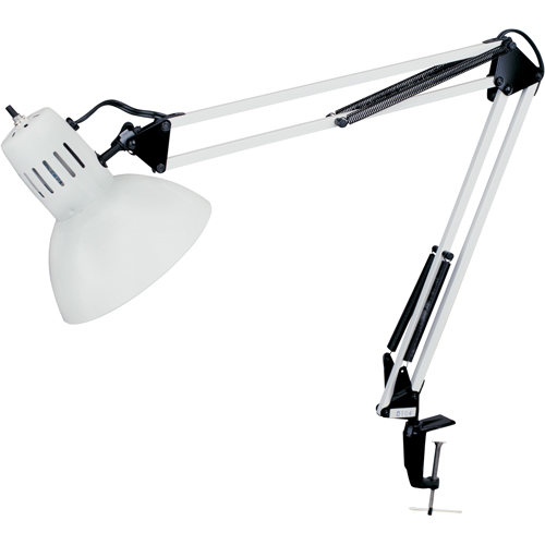 Lampes de bureau &agrave; pince - Bras flexible, 100 W, Incandescente, Pinces serre-joints, Col 36", Blanc OSI Industrial Sales