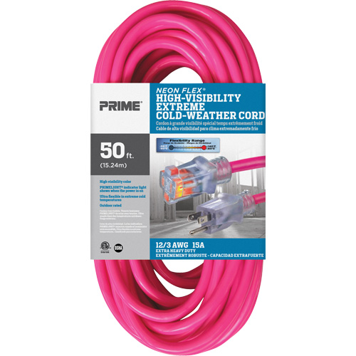 Neon Flex&reg; High Visibility Extension Cord, Outdoor, SJTW, 12/3 AWG, 15 A, 50' OSI Industrial Sales