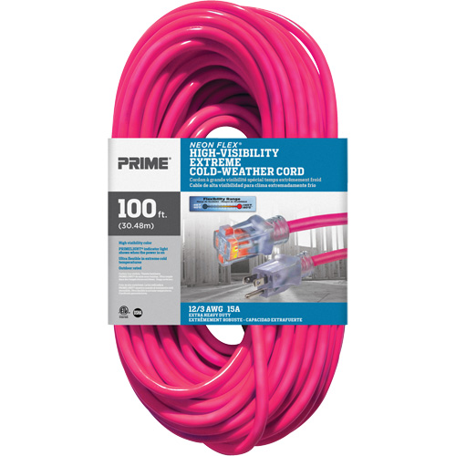 Neon Flex&reg; High Visibility Extension Cord, Outdoor, SJTW, 12/3 AWG, 15 A, 100' OSI Industrial Sales