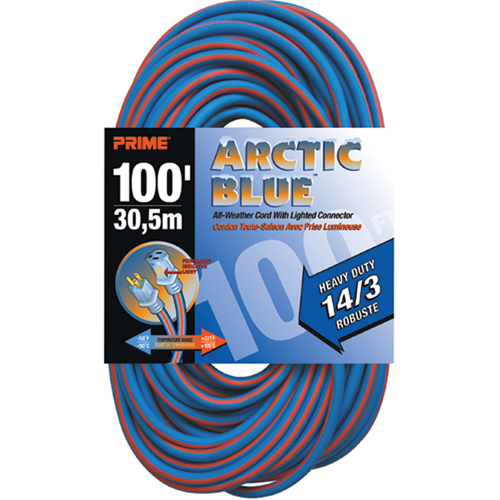 Cordon rallonge Arctic Blue, Toutes saisons, SJEOW, AWG 14/3, 13 A, 100' OSI Industrial Sales