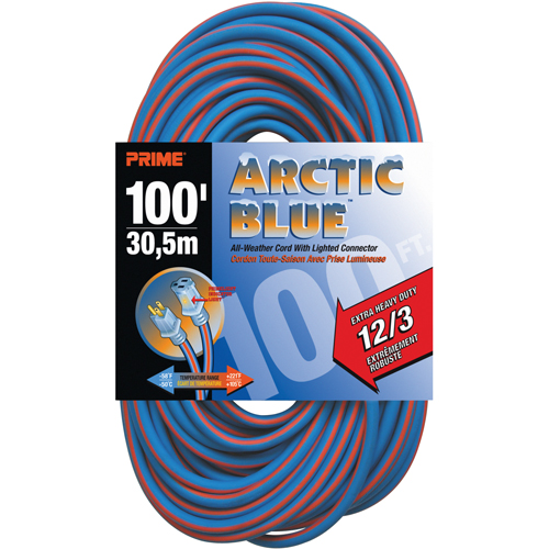 Arctic Blue TPE-Rubber Locking Extension Cord, All-Weather, SJEOW, 12/3 AWG, 15 A, 100' OSI Industrial Sales