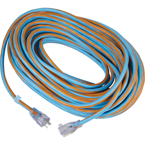 Arctic Blue TPE-Rubber Locking Extension Cord, All-Weather, SJEOW, 12/3 AWG, 15 A, 100' OSI Industrial Sales
