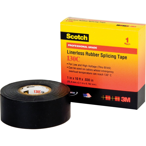 Scotch&reg; Linerless Rubber Splicing Tape 130C, 25.4 mm (1") x 9.14 m (30'), Black OSI Industrial Sales