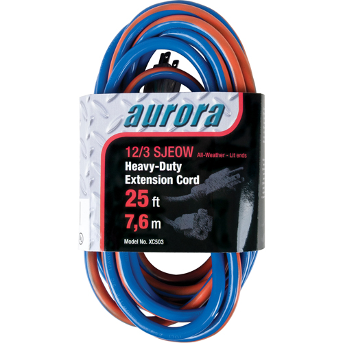 TPE-Rubber Extension Cord With Light Indicator, All-Weather, SJEOW, 12/3 AWG, 15 A, 25' OSI Industrial Sales
