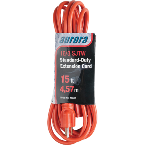 Extension Cord, Indoor/Outdoor, SJTW, 16/3 AWG, 13 A, 15' OSI Industrial Sales