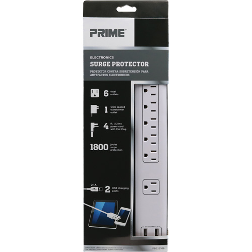 USB Charging Surge Protectors, 6 Outlets, 1800 J, 1875 W, 4' Cord OSI Industrial Sales