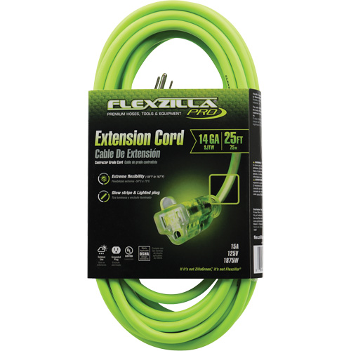 Flexzilla&reg; Pro Industrial Extension Cord, All-Weather, SJTW, 14/3 AWG, 15 A, 25' OSI Industrial Sales