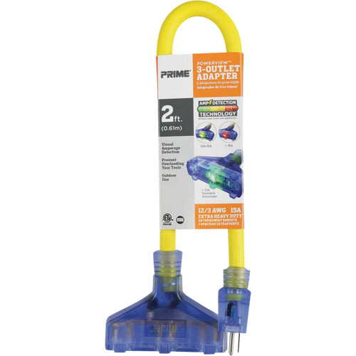 Adapter with Visual Amperage Detection, Outdoor, 12/3 AWG, 15 A, 3 Outlet(s), 2' OSI Industrial Sales
