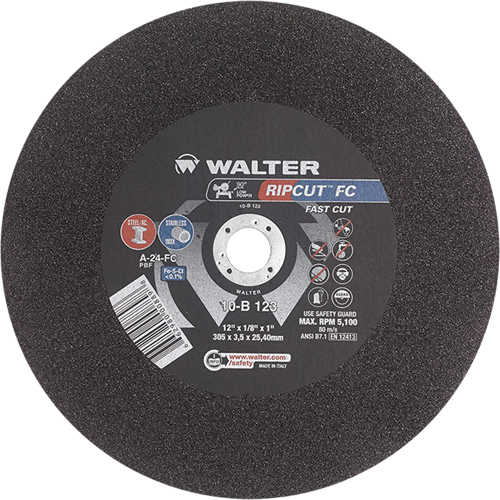 Ripcut Stainless Steel & Steel Cut-Off Wheel for Stationary Saws, 18" x 3/16", 1" Arbor, Type 1, Aluminum Oxide, 3400 RPM OSI Industrial Sales