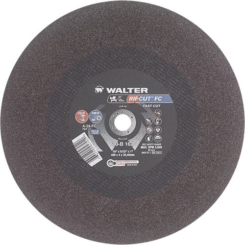 Meule &agrave; tronçonner Ripcut II pour la coupe de l'acier inoxydable et l'acier sur scies fixes, 16" x 5/32", Arbre de 1", Type 1, Oxyde d'aluminium, 3800 Tr/min OSI Industrial Sales
