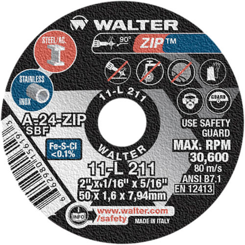 Zip Cut-Off Wheel, 2" x 1/16", 5/16" Arbor, Type 1, Aluminum Oxide, 5100 RPM OSI Industrial Sales