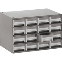 Modular Parts Cabinets, Steel, 16 Drawers, 17" x 10-9/16" x 2-1/8", Grey OSI Industrial Sales