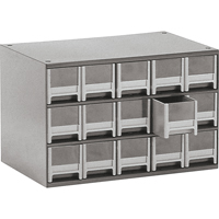 Modular Parts Cabinets, Steel, 15 Drawers, 17" x 10-9/16" x 3-1/16", Grey OSI Industrial Sales