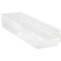 Bacs de rangement pour tablettes, 6-5/8" la x 4" H x 23-5/8" p, Transparent, Capacit&eacute; 50 lb OSI Industrial Sales