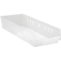 Bacs de rangement pour tablettes, 8-3/8" la x 4" H x 23-5/8" p, Transparent, Capacit&eacute; 50 lb OSI Industrial Sales
