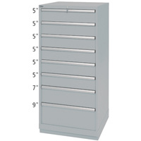 Drawer Cabinets, 8 Drawers, 28-1/4" W x 28-1/2" D x 59-1/2" H, Grey OSI Industrial Sales