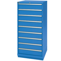 Drawer Cabinets, 9 Drawers, 28-1/4" W x 28-1/2" D x 59-1/2" H, Bright blue OSI Industrial Sales