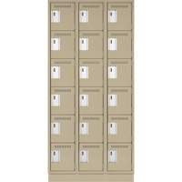 Clean Line Lockerette, 6 -tier, Bank of 3, 36" x 18" x 76", Steel, Beige, Rivet (Assembled) OSI Industrial Sales