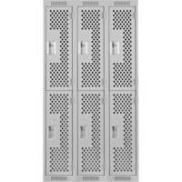 Clean Line Lockers, 2 -tier, Bank of 3, 36" x 15" x 72", Steel, Grey, Rivet (Assembled), Perforated OSI Industrial Sales