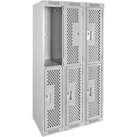 Clean Line Lockers, 2 -tier, Bank of 3, 36" x 15" x 72", Steel, Grey, Rivet (Assembled), Perforated OSI Industrial Sales