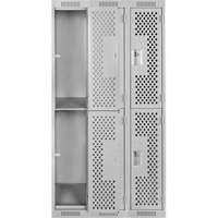 Clean Line Lockers, 2 -tier, Bank of 3, 36" x 15" x 72", Steel, Grey, Rivet (Assembled), Perforated OSI Industrial Sales