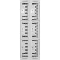 Clean Line Lockers, 3 -tier, Bank of 2, 24" x 12" x 72", Steel, Grey, Rivet (Assembled), Perforated OSI Industrial Sales